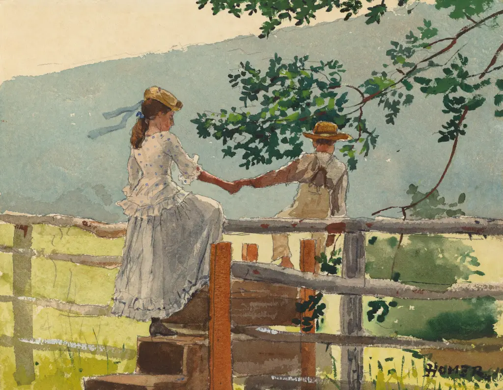 On the Stile in Detail Winslow Homer